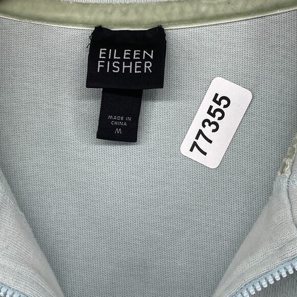 EILEEN FISHER Jacket M Heavy Brushed Jersey Organic Cotton Full Zip Light Blue - Picture 13 of 13